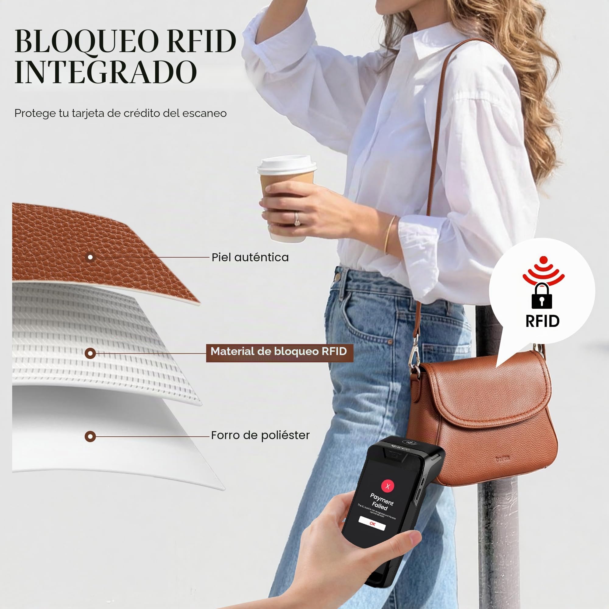 befen Bolsos Bandolera de Cuero Auténtico para Mujer con Protección RFID - Bolso Medio Tipo Silla de Montar - Bolso de Cruz