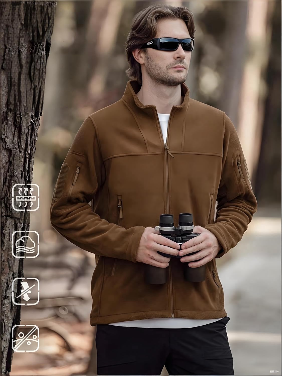 FREE SOLDIER Men's Tactical Long Sleeve Fleece Coat Weatherproof Full Zip Up Lightweight Fleece Jacket Sweatshirt - Image 3