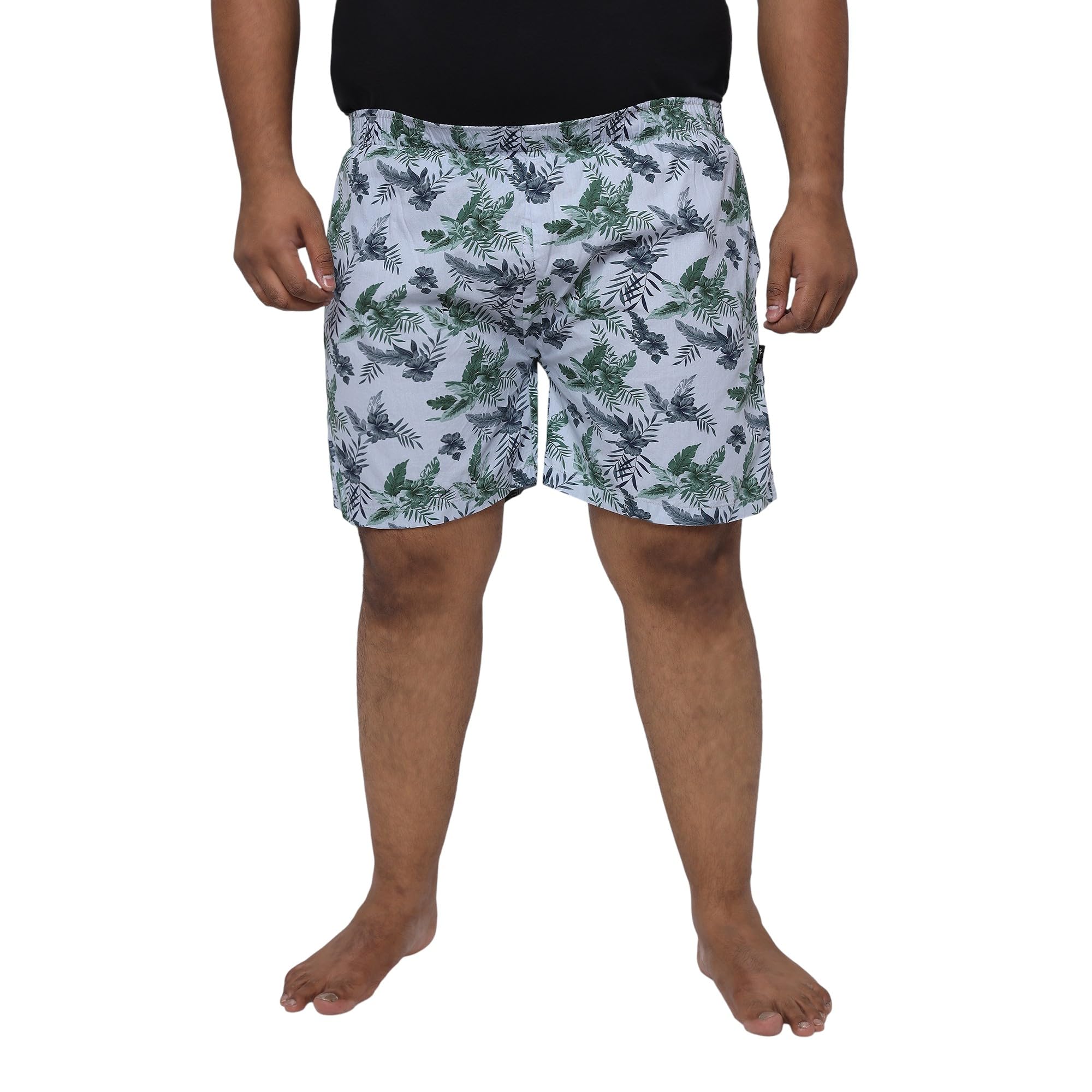 santonio Plus Size Men's Light Blue Leaf Printed Cotton Boxer-picture-35