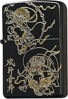 ZIPPO （ジッポー）和柄 風神雷神 日本 アンテーク (ブラック)
