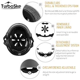 TurboSke Skateboard Helmet, BMX Helmet, Multi-Sport Helmet, Bike Helmet for Kids, Youth, Men, Women (Gray, L/XL (22.8-24))