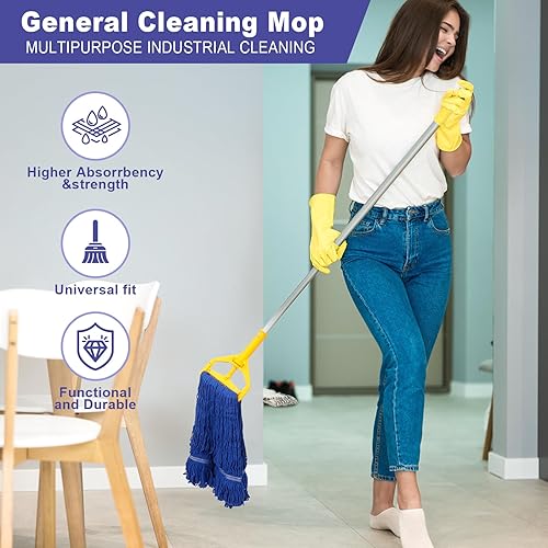 Miniatura 3 de kCarpoly 3 paquetes de cabezal de trapeador pesado, de algodón azul de grado industrial, en forma de anillo, para uso húmedo, reemplazo de la