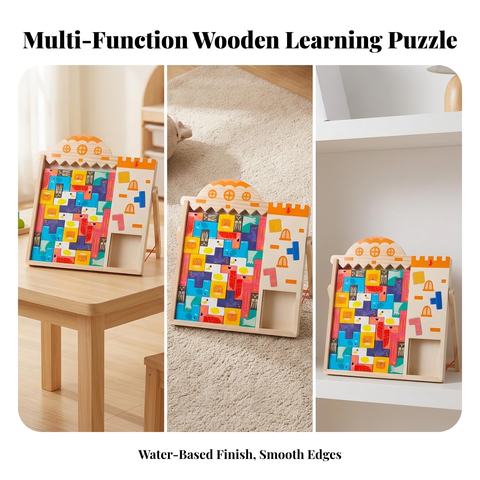 Lavagna Puzzle per Bambini da Tavolo | Design Compatto da Scrivania, Interattivo, Tavola Geometrica, per Scuola Infanzia, Neonati e Bambini Piccoli