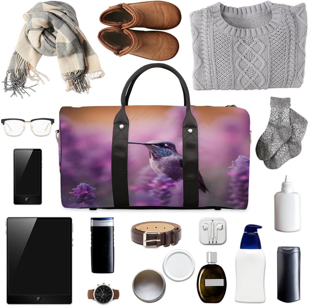 Lavender Bird Travel Duffel Bag for Women Men Large Capacity Overnight Weekender Bags for Lightweight Waterproof Sport Gym Bag for Workout Yoga Swim