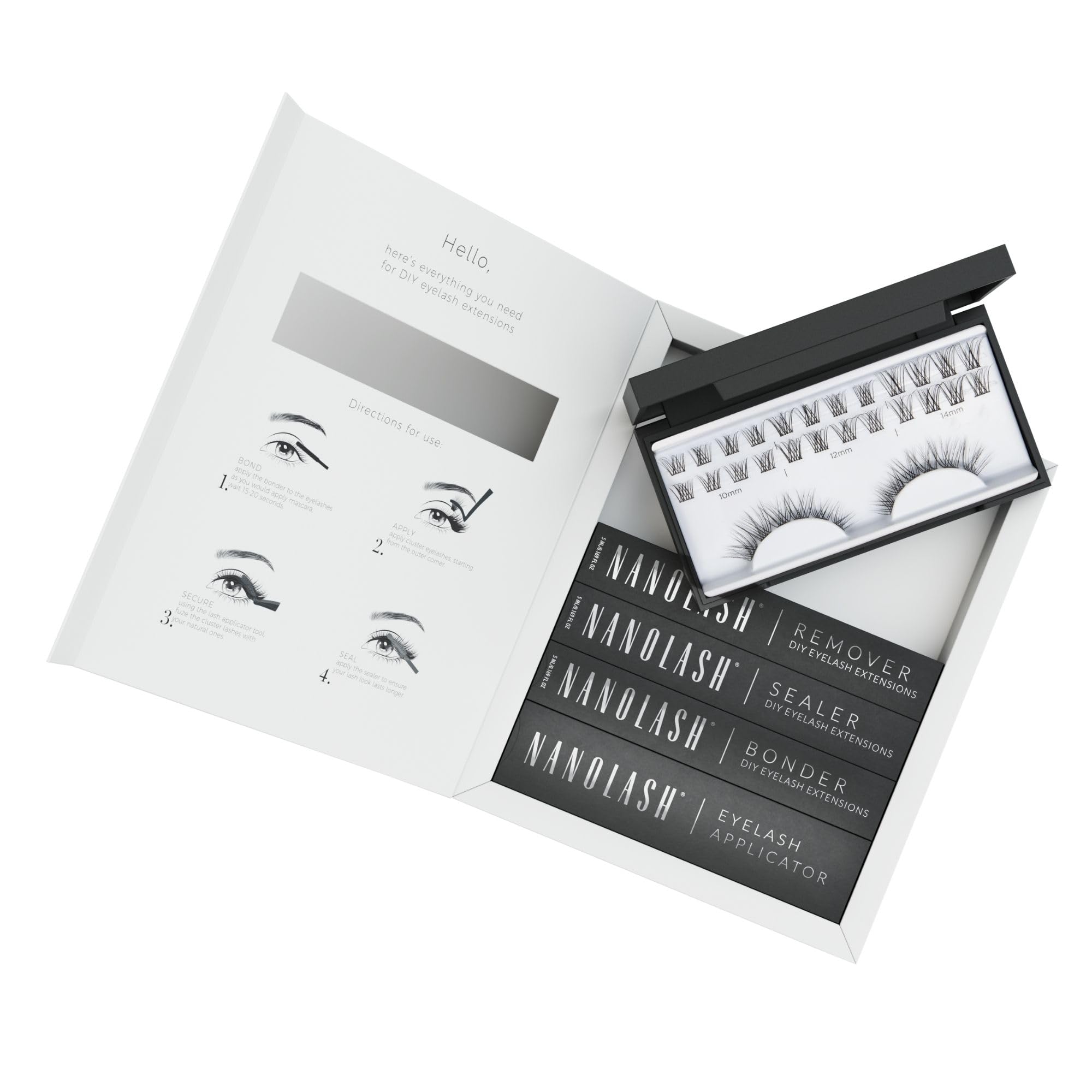 Starter kit per extension ciglia a grappolo a fai da te Nanolash - DIY kit completo per applicare le ciglia finte a casa, extension ciglia fai da te (Nero, CLASSY)