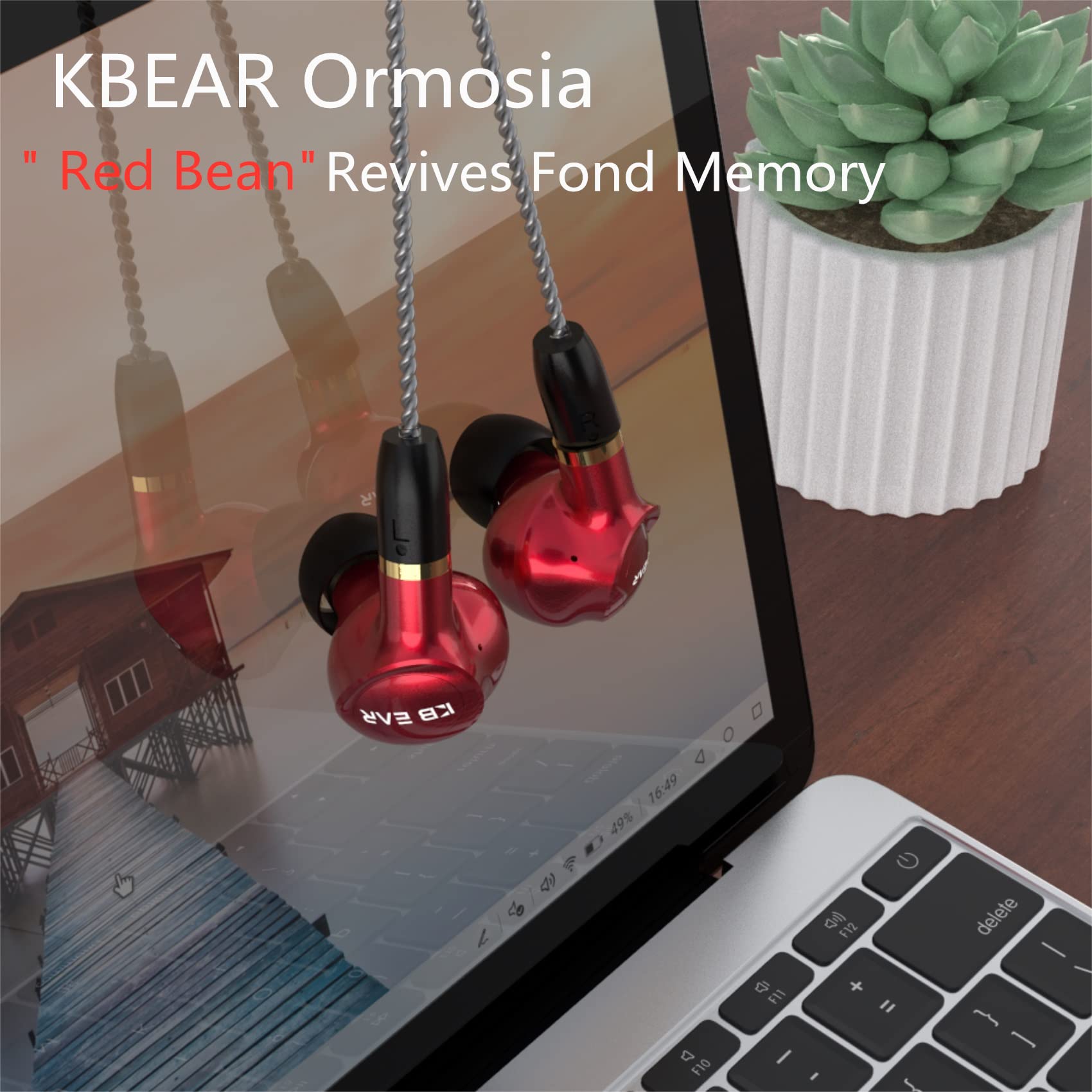 Kbear Ormosia Wired IEM EARBUDS BASS EARBUDS Słuchawki dźwięku słuchawki słuchawki z MMCX Wire 1BA 1DD Driver bez mikrofonu na komputer PC dla muzyków （czerwony）