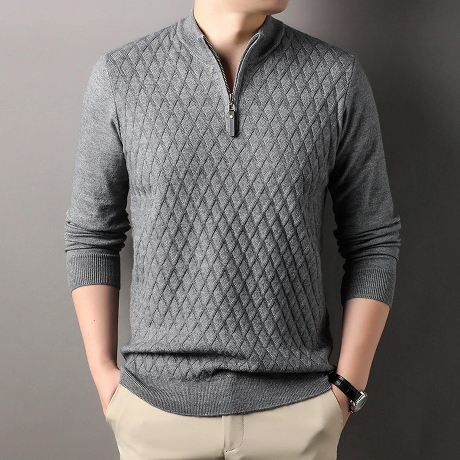Generisch Jersey para hombre suave para el tiempo libre, jersey de punto de invierno, cálido, manga larga, corte regular, suéter de trabajo, sudadera de manga larga, monocolor, jacquard, para el