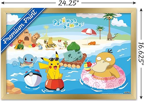 Vista 18 de Trends International Pokémon - Summer Wall Poster, 34L x 22.4W, Gold Framed Version
