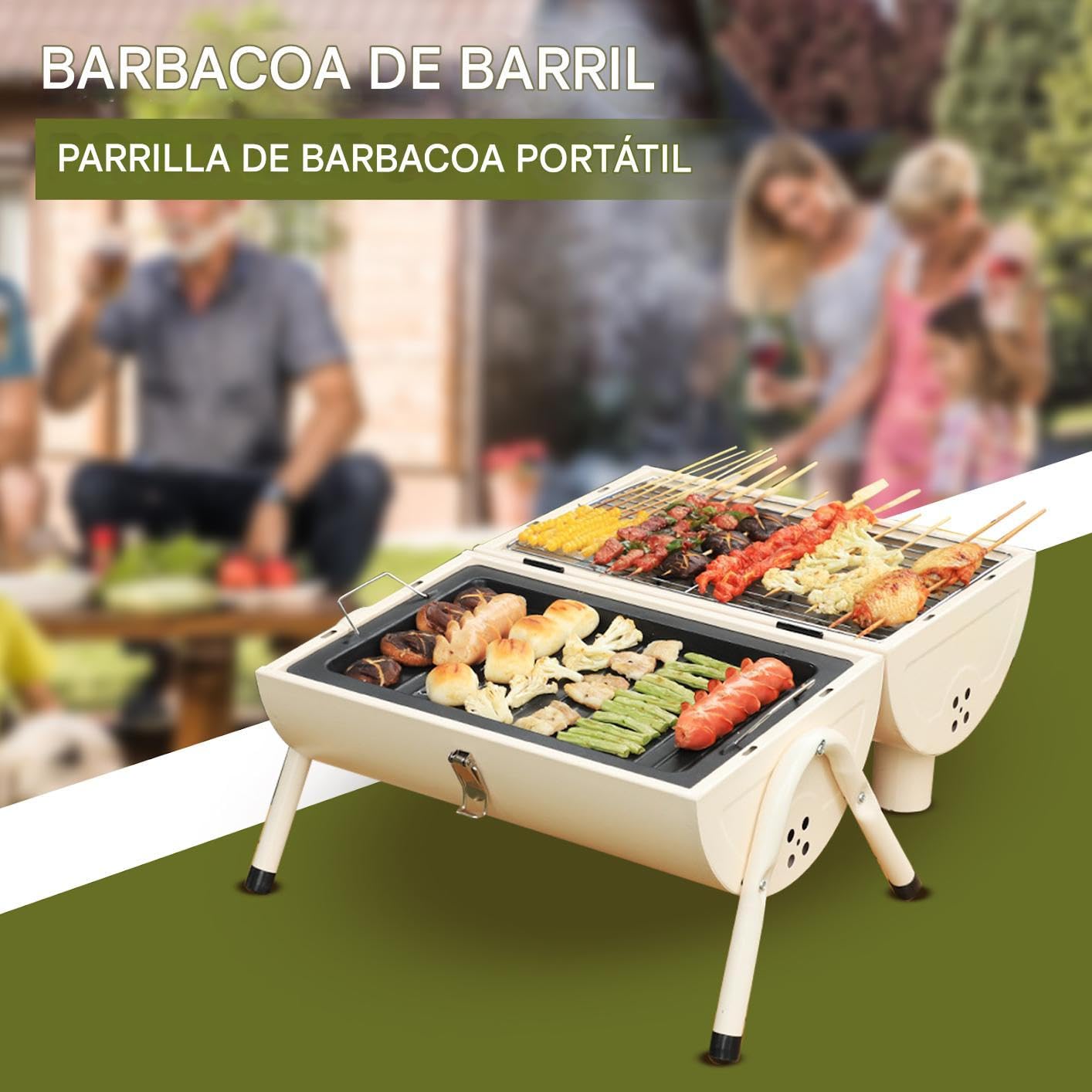 Barbecue a barile a carbone, antiscivolo, antiaderente, ventilato