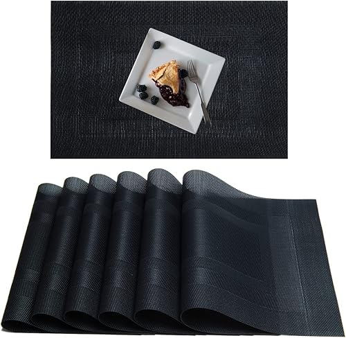 Miniatura 6 de Manteles individuales de vinilo de plástico, lavables, resistentes al calor, duraderos, de PVC, antideslizantes, tejidos, para cocina, comedor Azul