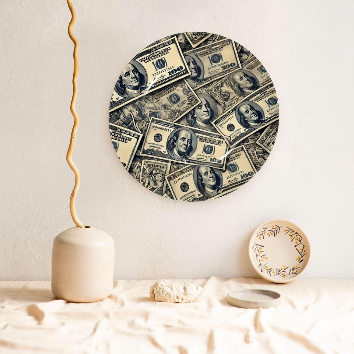 Dollars-Money-Cash 10 Inch Decorative Plate With Stand, Elegant Display Wall Plate For Home Decor