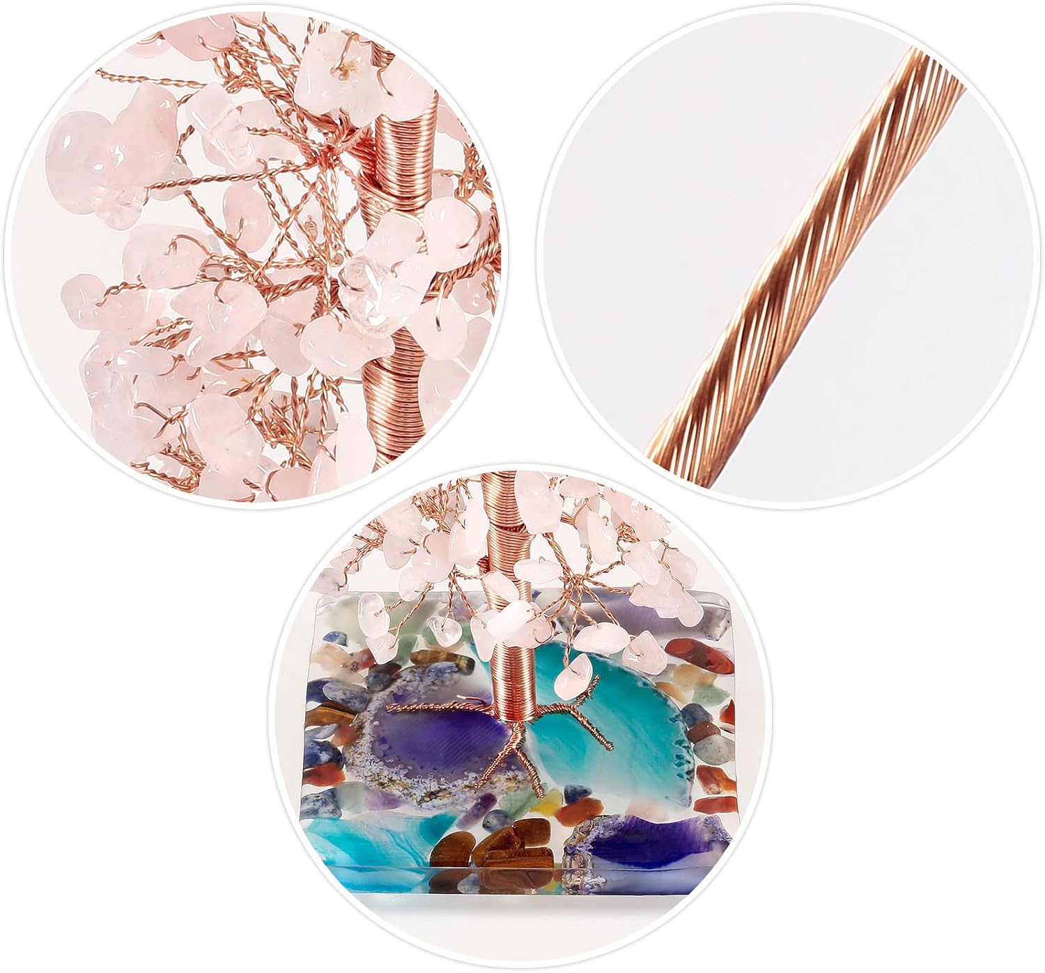 Nupuyai Rose Quartz Healing Crystal Money Tree for Home Office Decor Chip Stones Tree Good Luck Fengshui Ornaments Colourful Resin Base with Gift Box - Image 3