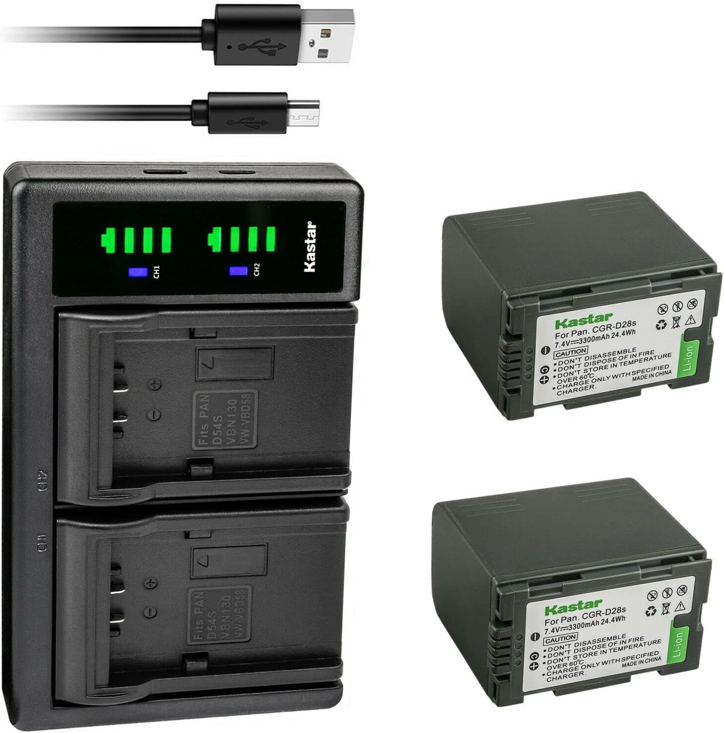 Kastar 2-Pack CGR-D28 Battery and LTD2 USB Charger Replacement for Panasonic PV-DV203, PV-DV221, PV-DV351, PV-DV400, PV-DV400K, PV-DV401, PV-DV402, PV-DV600, PV-DV600K, PV-DV601, PV-DV602