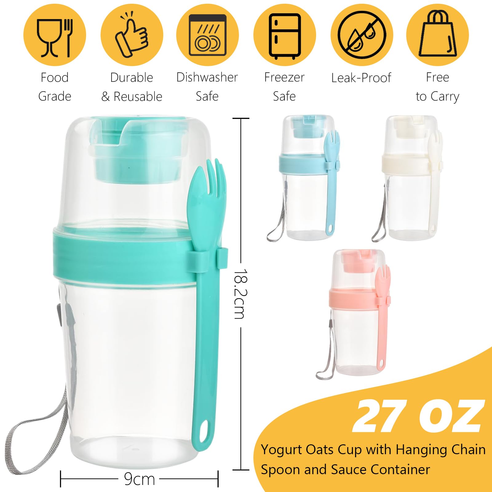 Müslibecher to Go, 4 Stück Jogurtbecher für Unterwegs mit löffel, Joghurt to Go Becher, Doppelschicht Auslaufsicherer Salatbecher, Müsli to go Becher für Arbeit, Schule, Reisen, Picknick