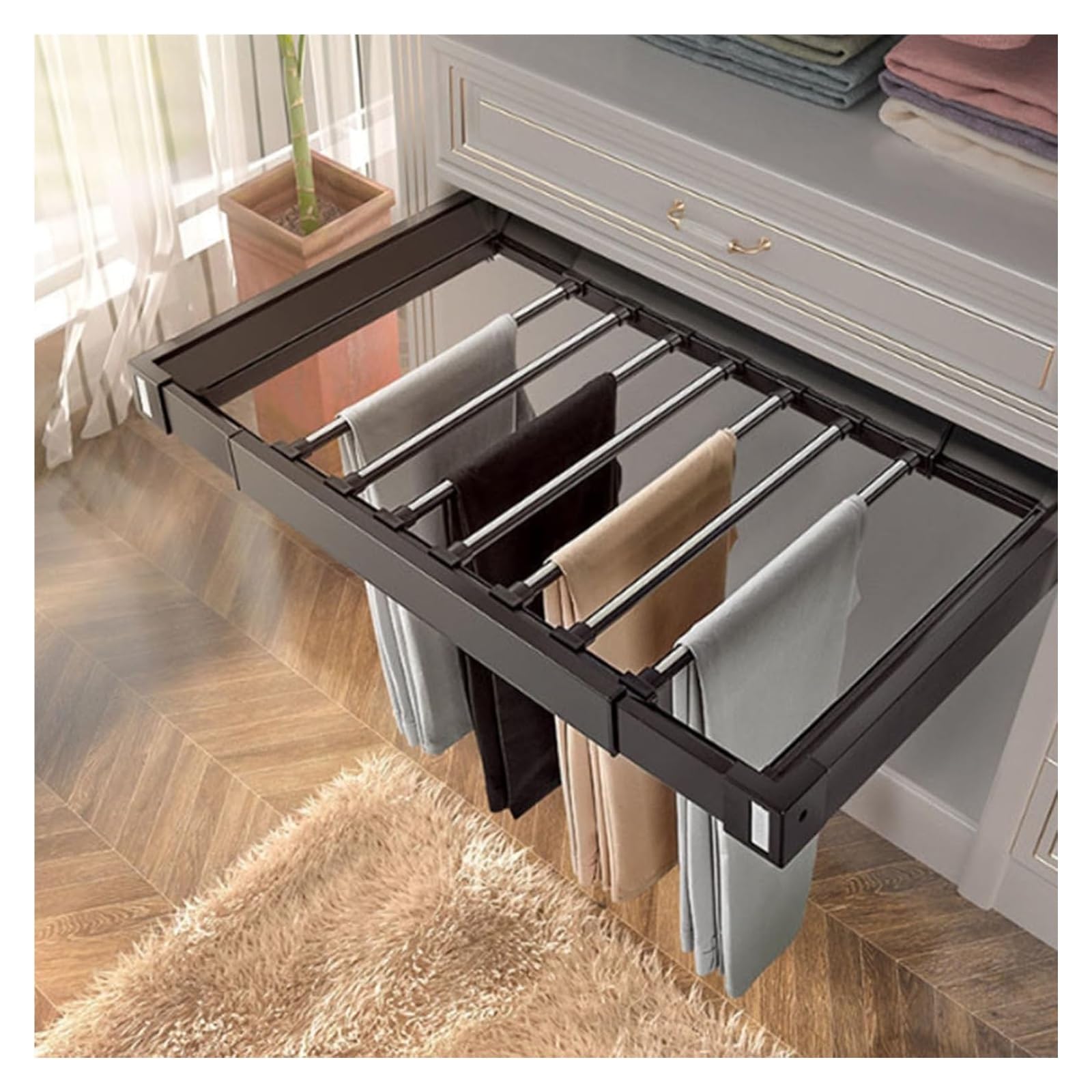 Ptrecniok Pull Out Drying Rack， Pull Out Trousers Rack 45-120cm Width 38cm Depth(S : 45 60cm(17.7 23.6in))