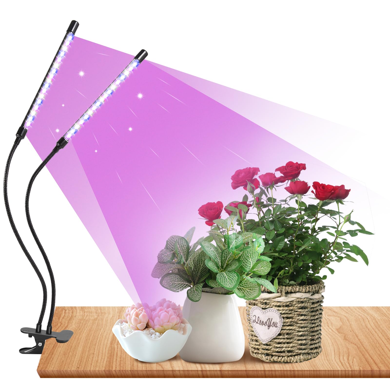 Railee Pflanzenlampe LED Vollspektrum Grow Lampe Pflanzenleuchte Pflanzenlicht Pflanzen LED Wachstumslampe für Pflanzen mit Zeitschaltuhr 3 Farbmodi 10 Lichtstärken 2 Köpfe