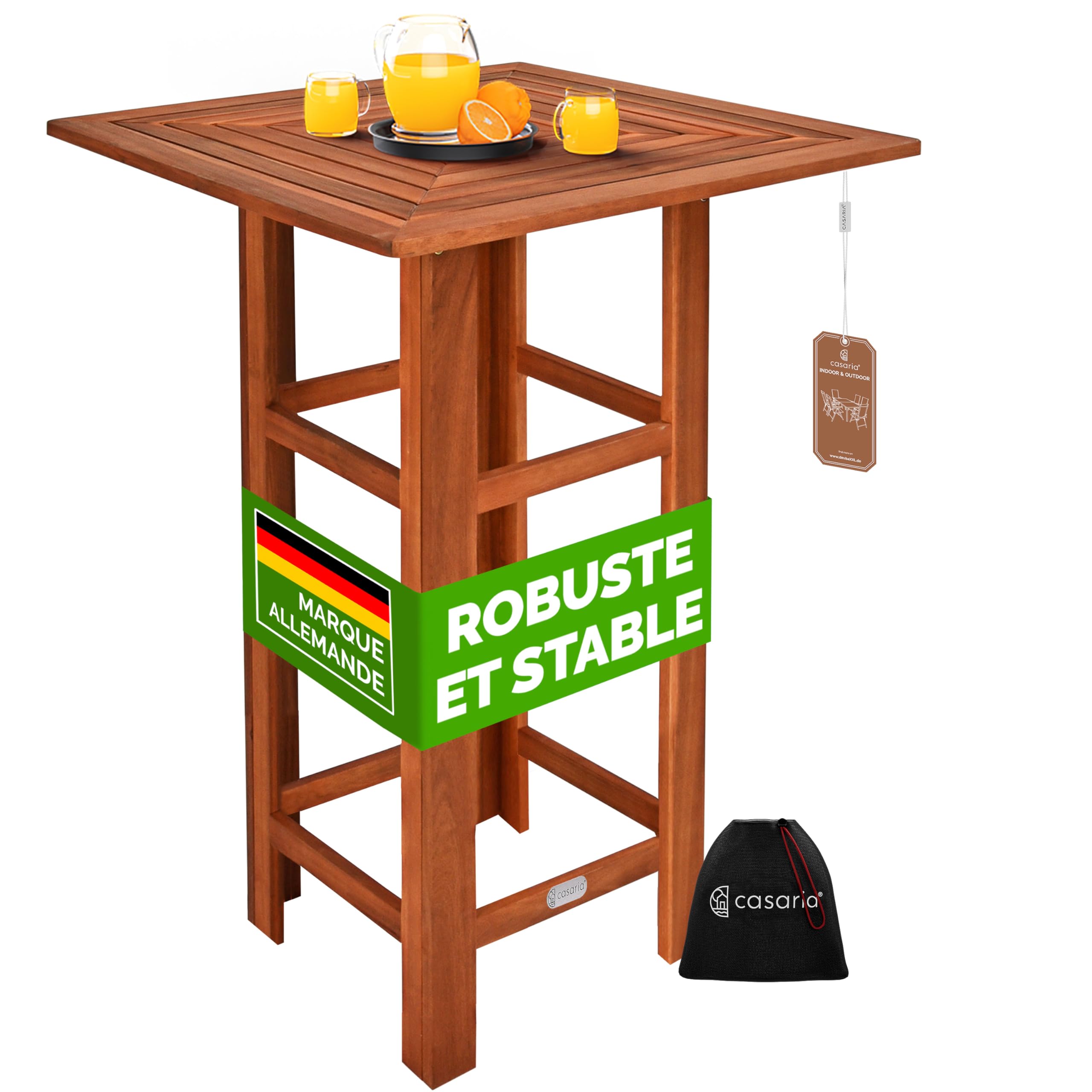 Casaria Table Haute carrée en Bois d'Acacia 75x75x110cm Mange-Debout Table en Bois extérieur Jardin terrasse évènement