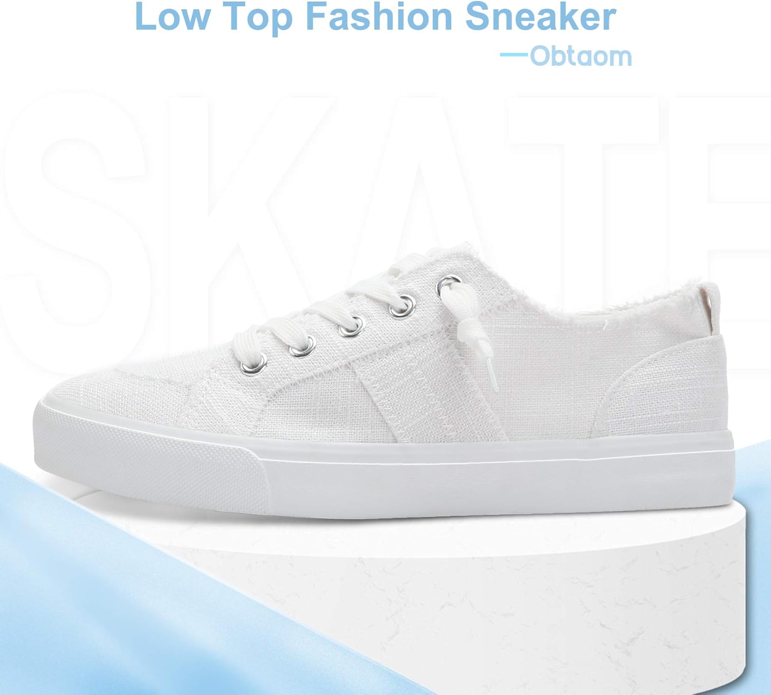 Obtaom Women's Play Fashion Sneaker White Color Washed and Leopard Canvas Slip on Shoes - Image 3