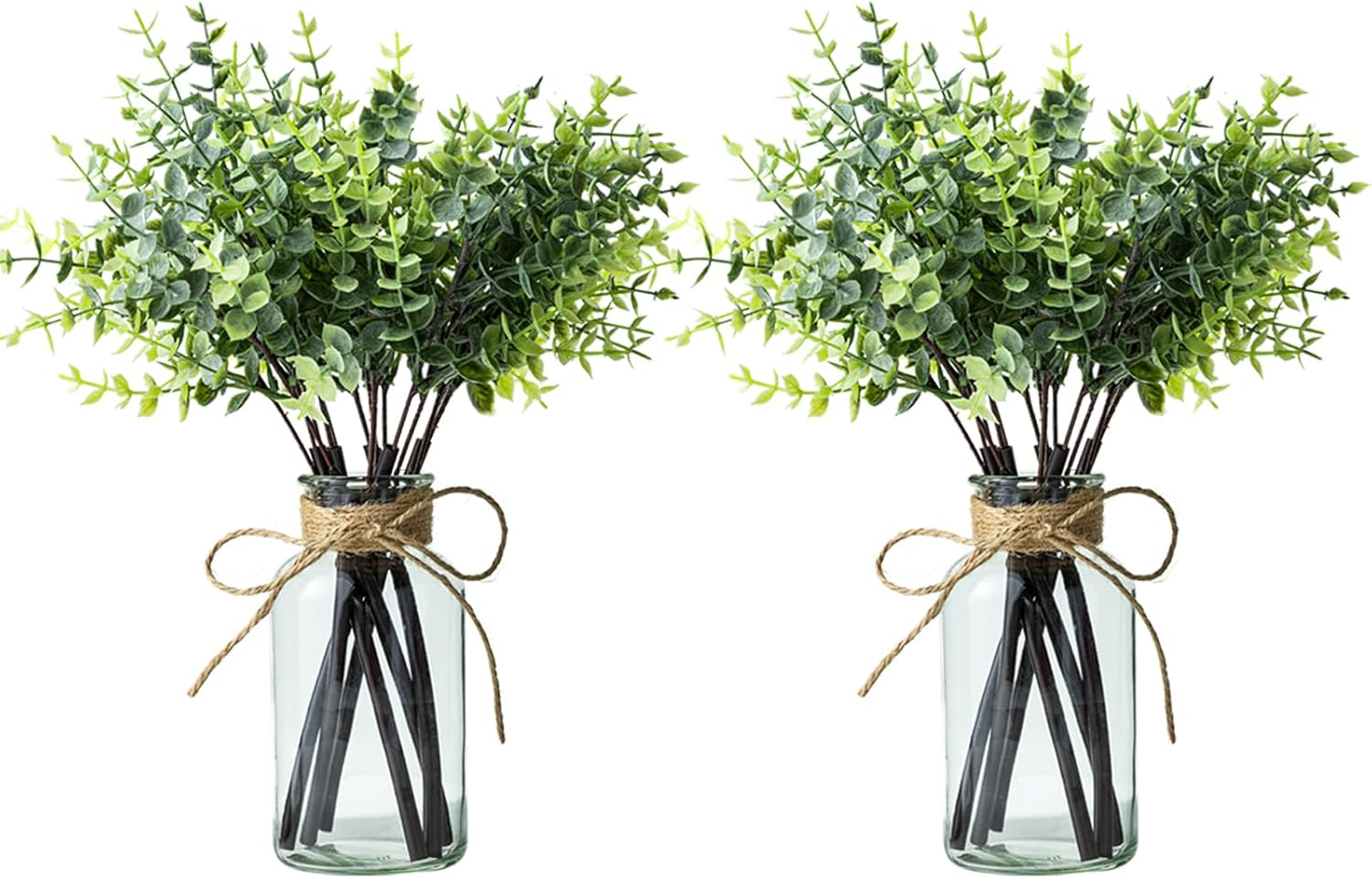 14" Artificial Eucalyptus Stems in Glass Vase, Fake Plants Faux Eucalyptus Branches Greenery Stems for Home Decor Farmhouse Wedding Table Decoration (4)