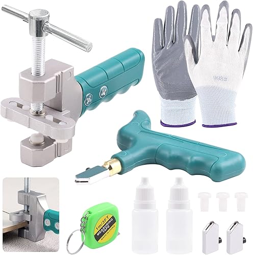 Kit de herramientas de corte de azulejos de vidrio de 11 piezas con abridor de azulejos de aleación dura 2 en 1, cuchillas, almohadillas, juego de