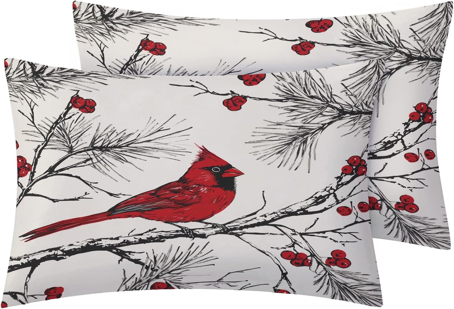 Christmas Cardinal Sheets Twin XL Size for Bedroom Decor, Xmas Bed Sheets, Soft Breathable Winkle Free Microfiber & Deep Pocket Bedding Sheets & Pillowcases 3 Piece