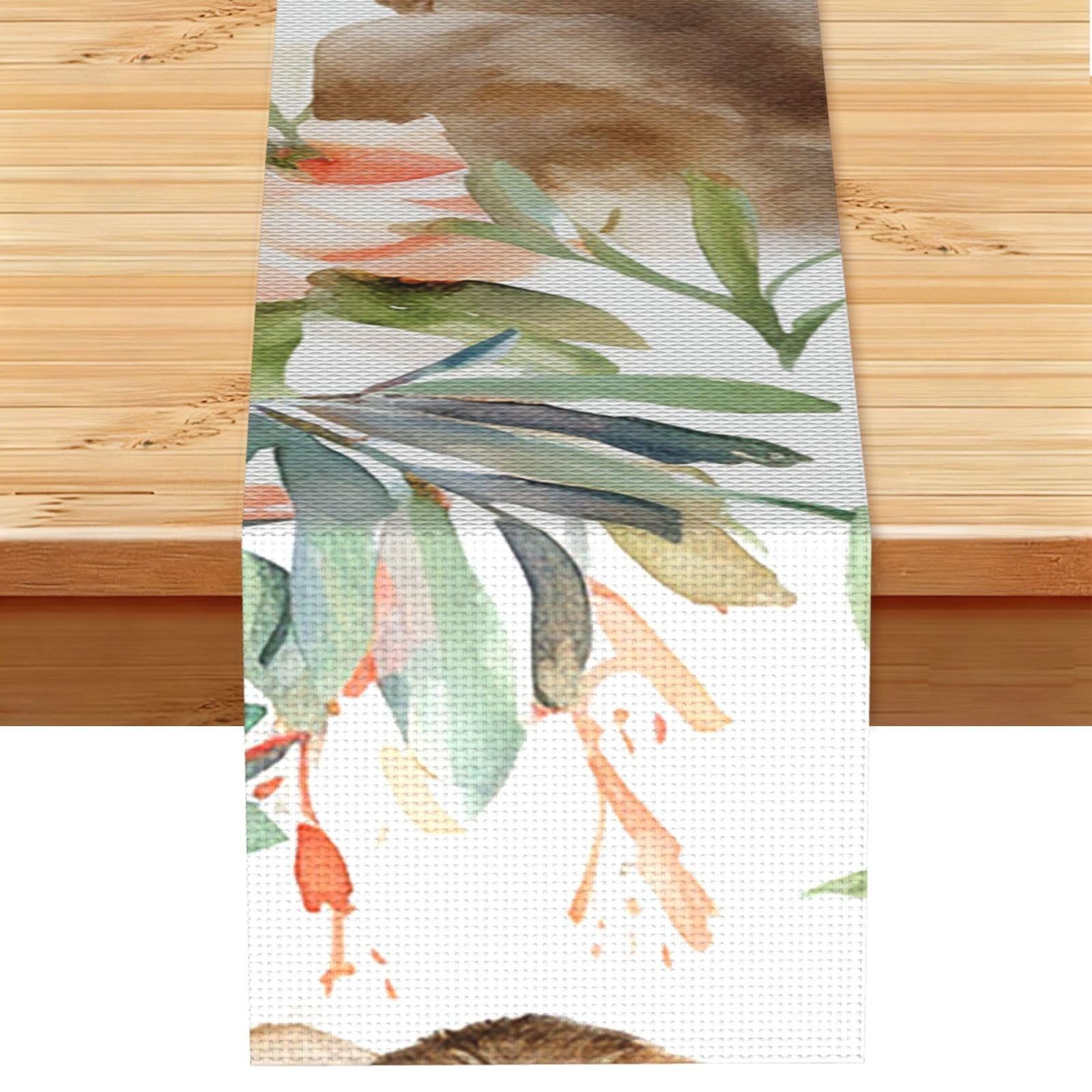 Watercolor Sloth Table Runner 13x72 Inch Cotton Linen Table Linen Washable Farmhouse Tablecloth Modern Abstract Art Kitchen Dinning Table Decoration for Home Party Decor