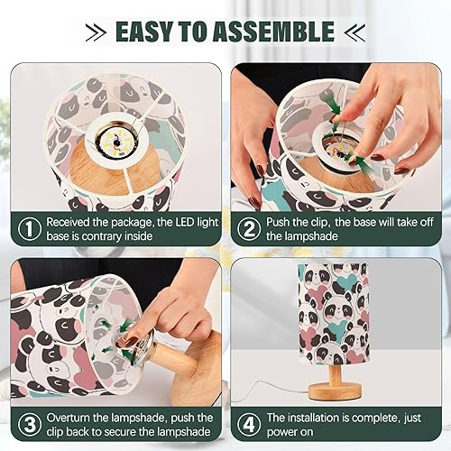 Miniatura 4 de Night Lamp Table Desk Lamp Burlap Cute Panda Head Table Lamps for Girls Dorm Room