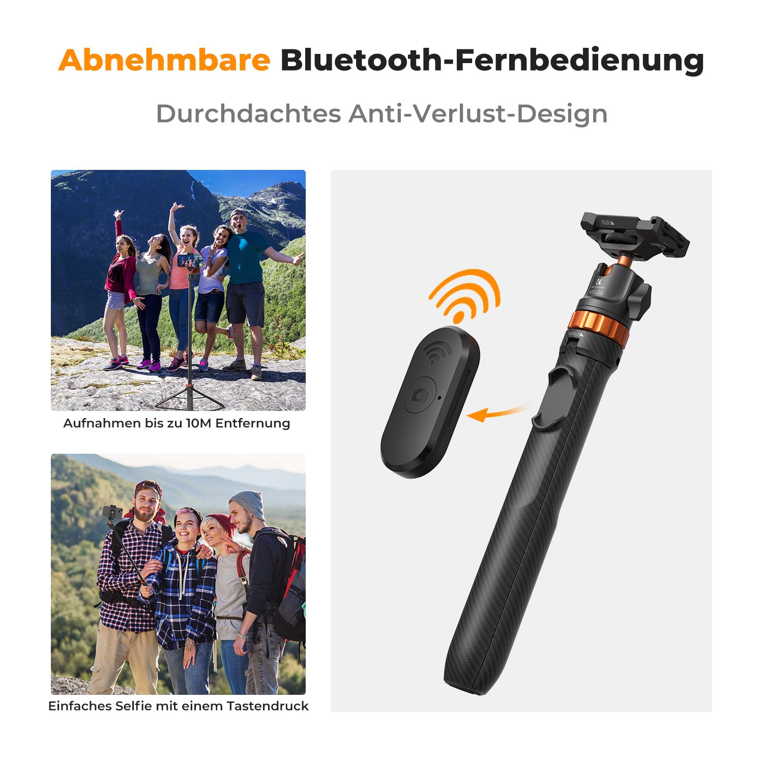 Selfie Stick,K&F CONCEPT MS08 Selfie Stick,158CM Handy Stativ,Stativ für Smartphone Kompatibel mit iPhone/Samsung/DJI Pocket 4/3/Osmo 360/Insta 360 X5/X4/X3 (Schwarz)