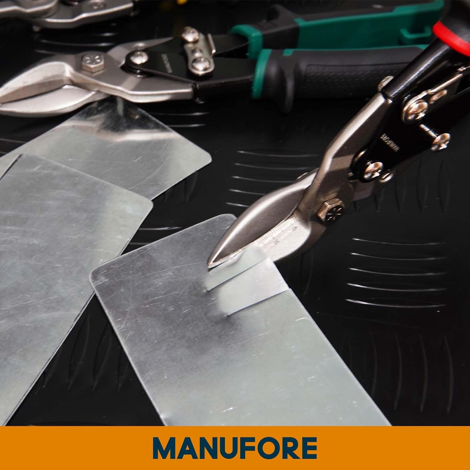 MANUFORE 3-Piece Aviation Tin Snips Set, 10-Inch Metal Shears with Left, Right & Straight Cut, CR-V Chrome Vanadium Steel for Sheet Metal Cutting