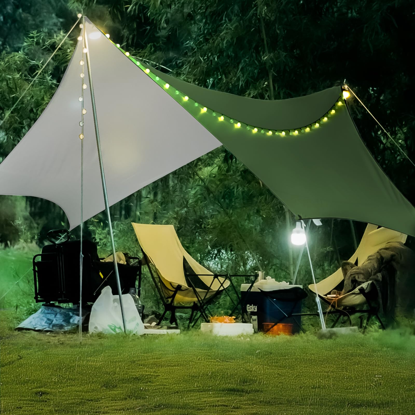 KOIUEYW Tarp wodoszczelna 3x3/3x4/3x5M, Plandeka kempingowa ultralekkka wodoszczelna, Anti-UV śnieg deszcz plandeka namiotowa z oczkami do kempingu, pikniku, wędrówek, hamaka, aktywności na świeżym