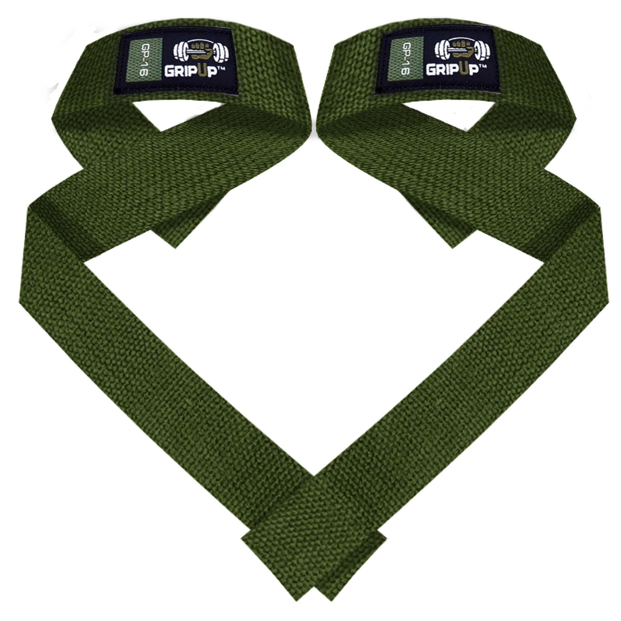 GripUp Bar Lifting Straps For Weight Lifting Gel Grips Heavy Duty Gym Strap Cotton Wrist Support Neoprene Padded Anti Slip Dumbbell Bar Wraps For Bodybuilding Deadlifts Barbells (Green, One Size)
