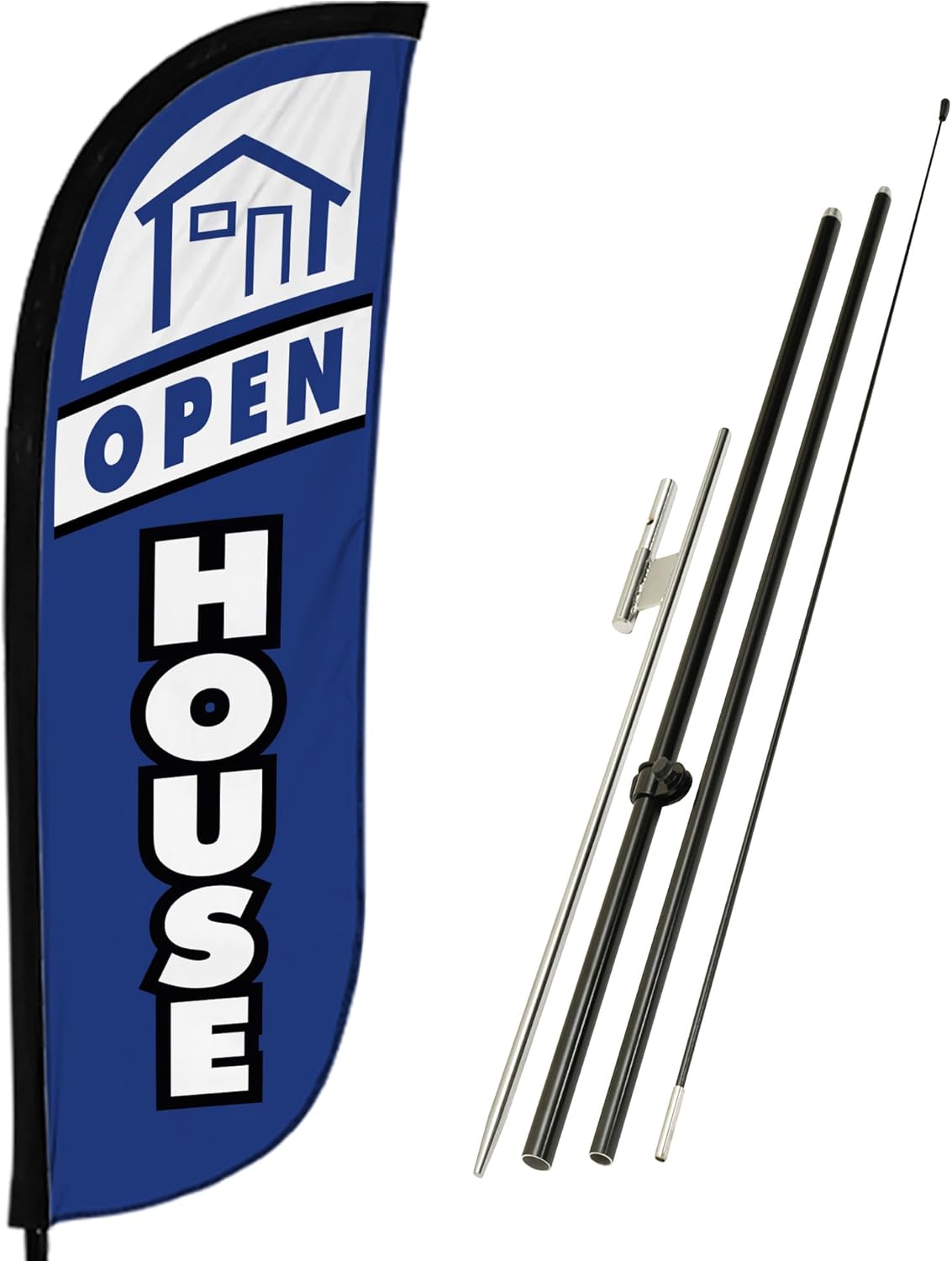 LookOurWay Feather Flag Pole Kit - 7 Feet Tall Advertising Banner with Fiberglass Pole Set and Ground Spike for Business Promotion - Real Estate Flags - Now Renting