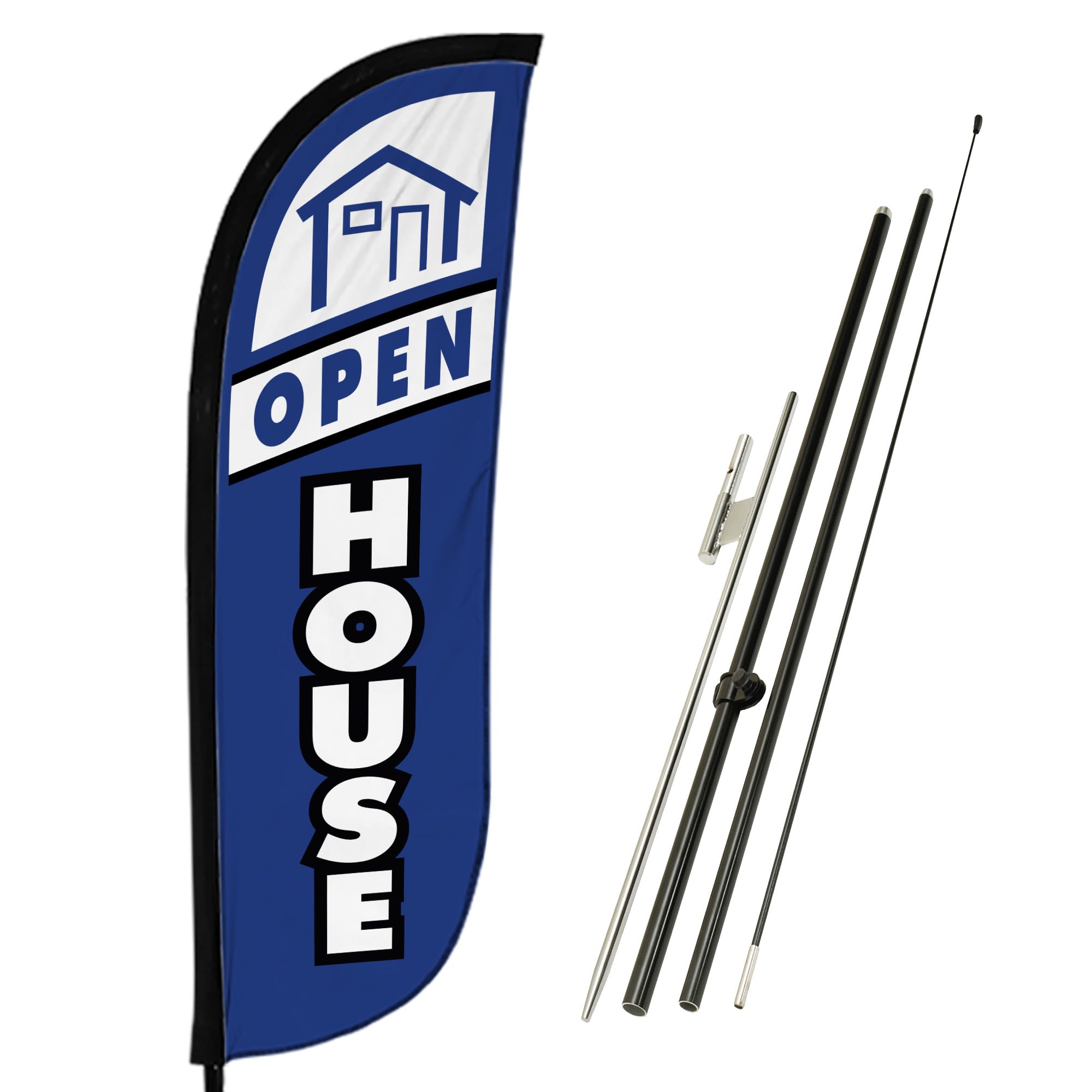 LookOurWay Feather Flag Pole Kit - 7 Feet Tall Advertising Banner with Fiberglass Pole Set and Ground Spike for Business Promotion - Real Estate Flags