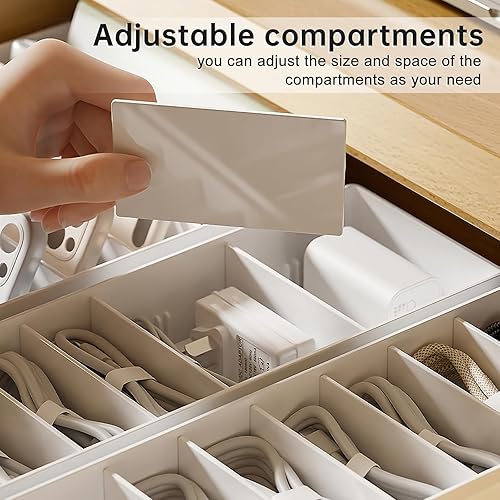 Miniatura 2 de Caja organizadora de cables de 2 piezas con lazos de alambre, caja de almacenamiento de plástico con 8 compartimentos, organizador de escritorio