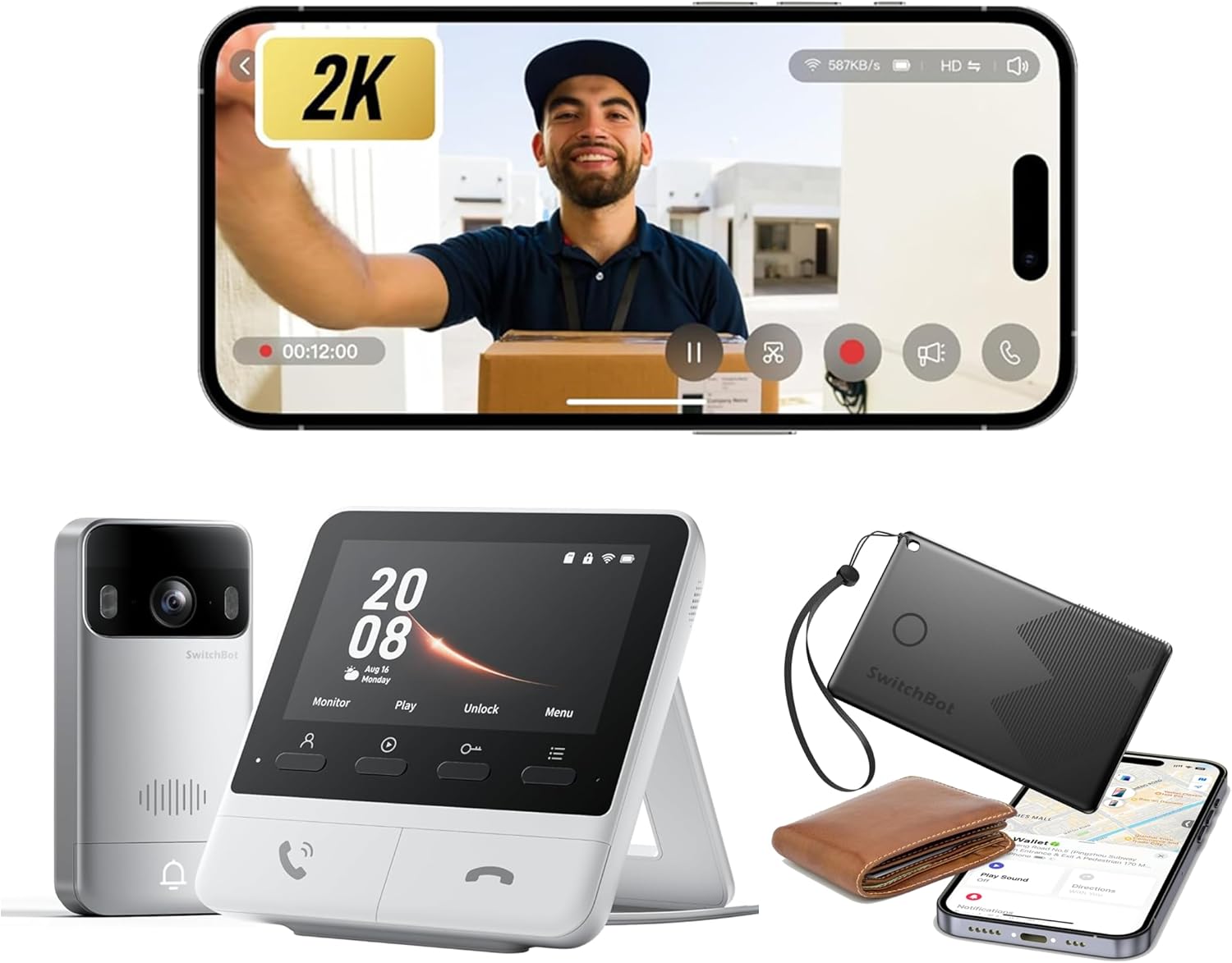 SwitchBot Video Doorbell Camera Wireless with Monitor with Wallet Card, No Subscription, 4.3 Inch Screen, Head-to-Toe View, 2K FHD, 2-Way Audio, Motion Detection, Works with Alexa/Goole/Home Assistant