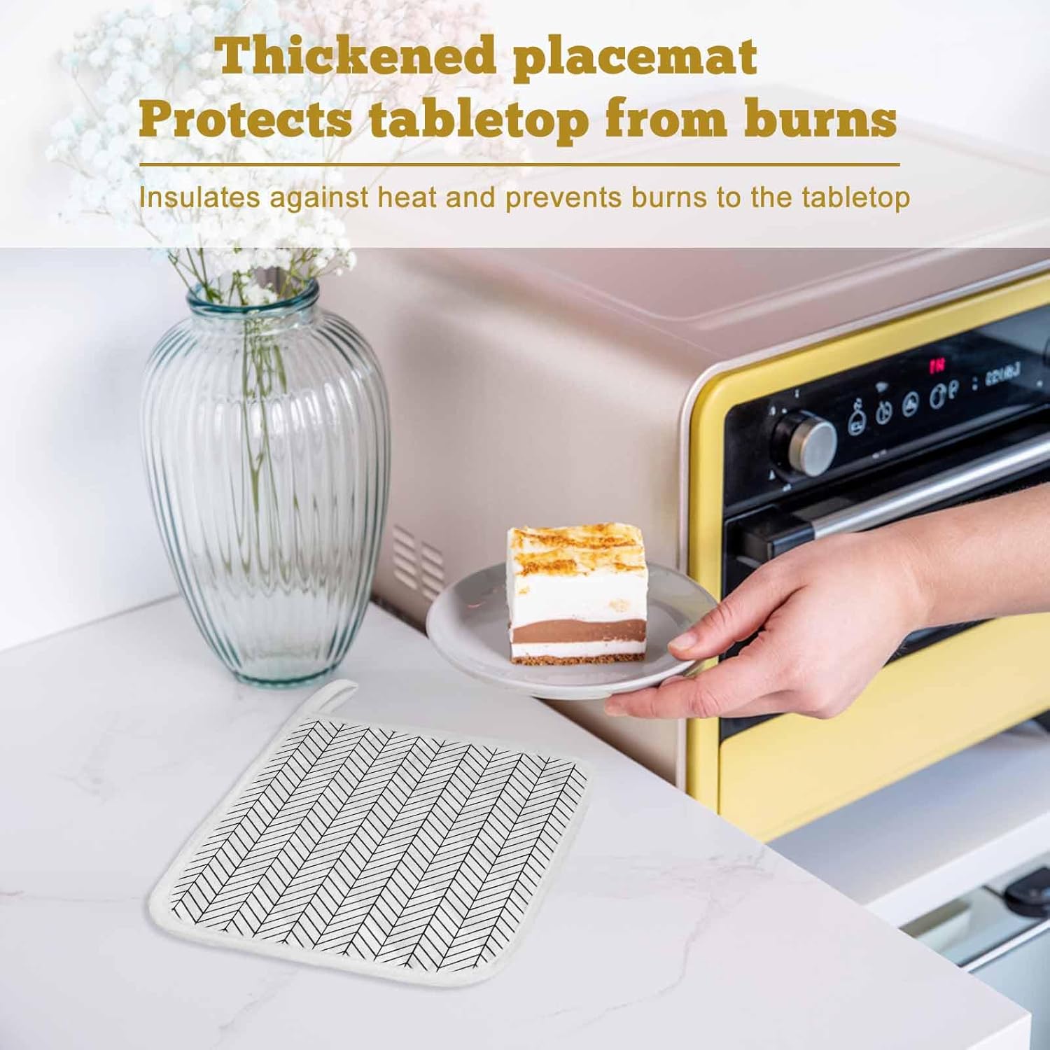 White Geometric Pot Holders for Kitchen Heatproof Potholder, 5 Pack Modern Minimalism Black Striped Lines Hot Pads Multipurpose Oven Pads Cloth Potholders Trivet for Cooking Baking