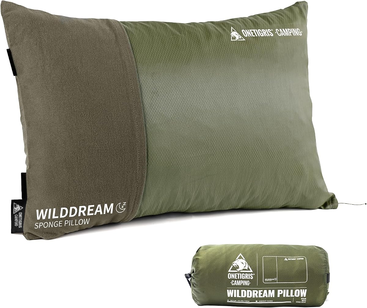 ONETIGRIS Wilddream Almohada de Camping, Almohada pequeña de Espuma viscoelástica triturada, compacta, fácil de Limpiar, cómoda para mochileros, Viajes y Viajes en Coche, Uso en 4 Estaciones