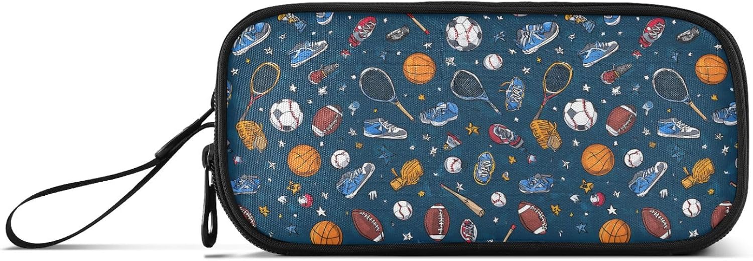 Gredecor Baseball Football Ball Pattern Big Capacity Pencil Case for Girls Boys Pouch Bag Pen Boxes with Zipper Supplies for Students School Office Large Storage
