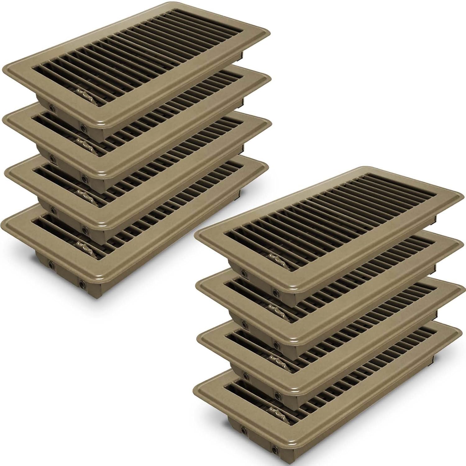 4x10 Floor Register-8 Pack Heavy Duty Steel Floor Vent Covers - Vent Covers for Home Floor - Floor Register Easy Adjust Air Supply Walkable - Brown