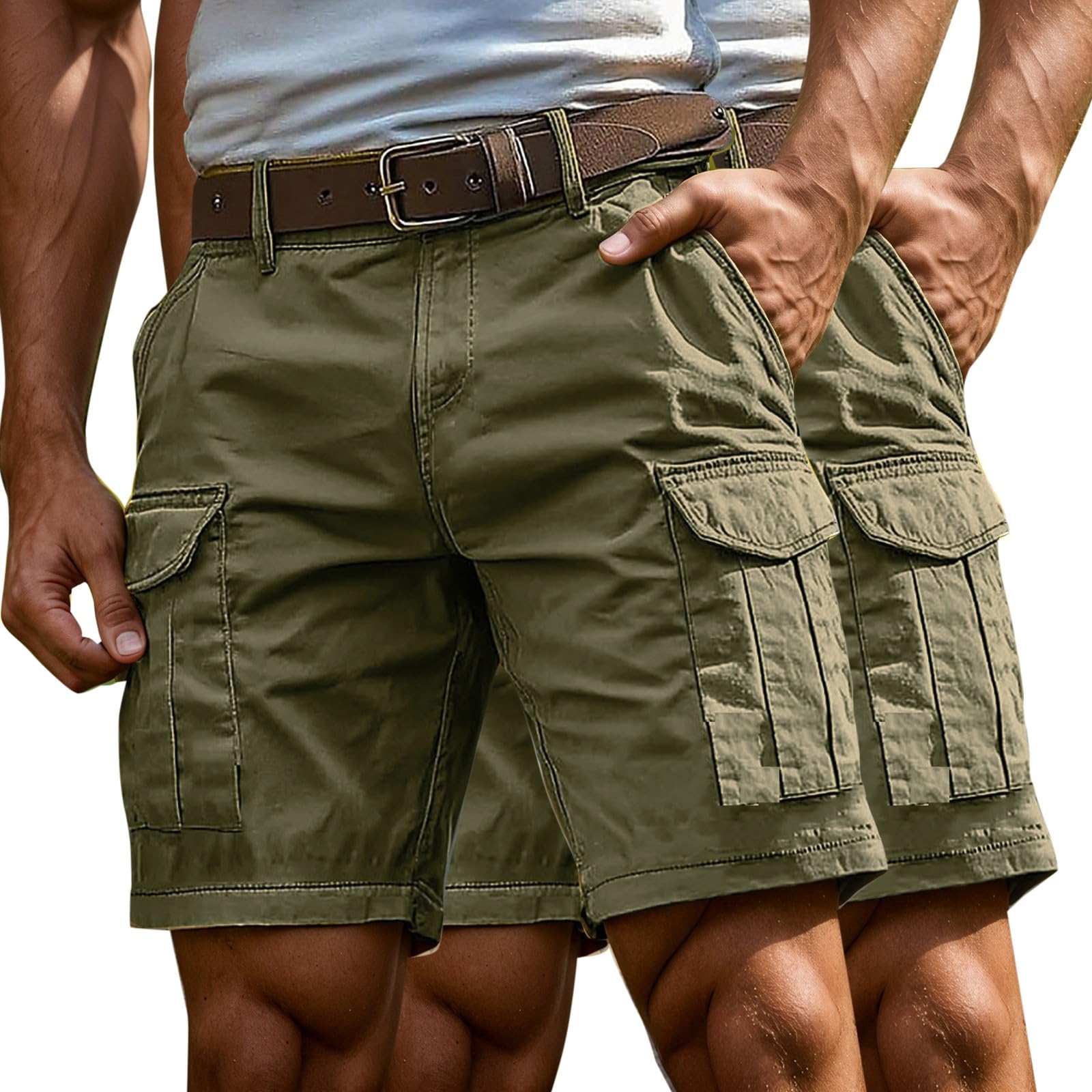 Generisch Pantaloni sportivi da uomo con pantaloncini, pantaloncini sportivi con cintura, pantaloni a cinque quarti da tennis, L