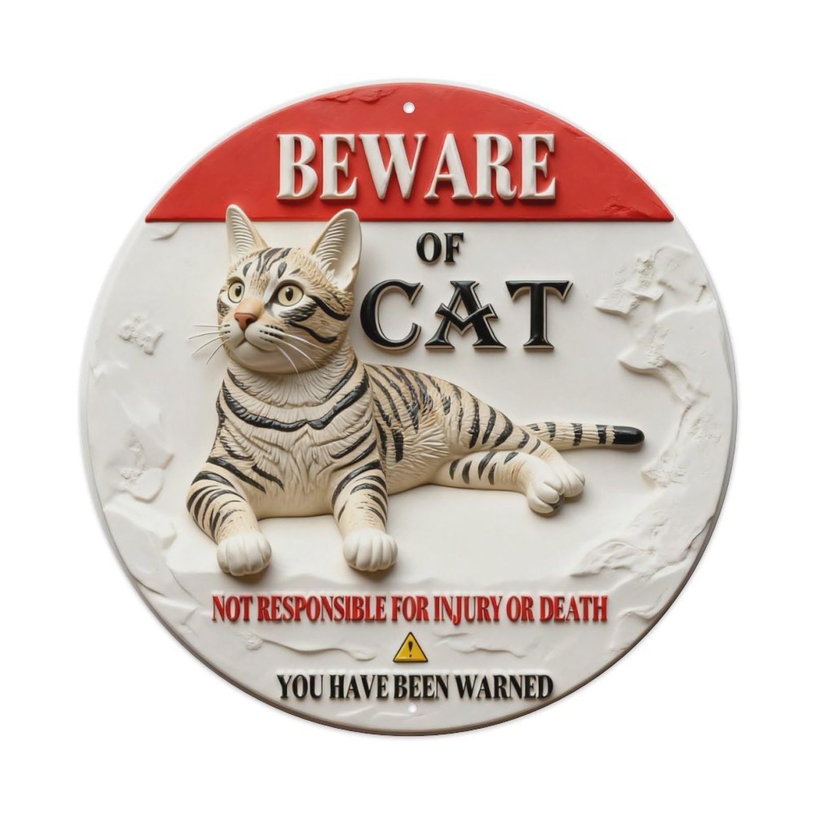 Beware Of Cat Warning Sign With Tiger Cat Image Metal Tin Sign Plaque