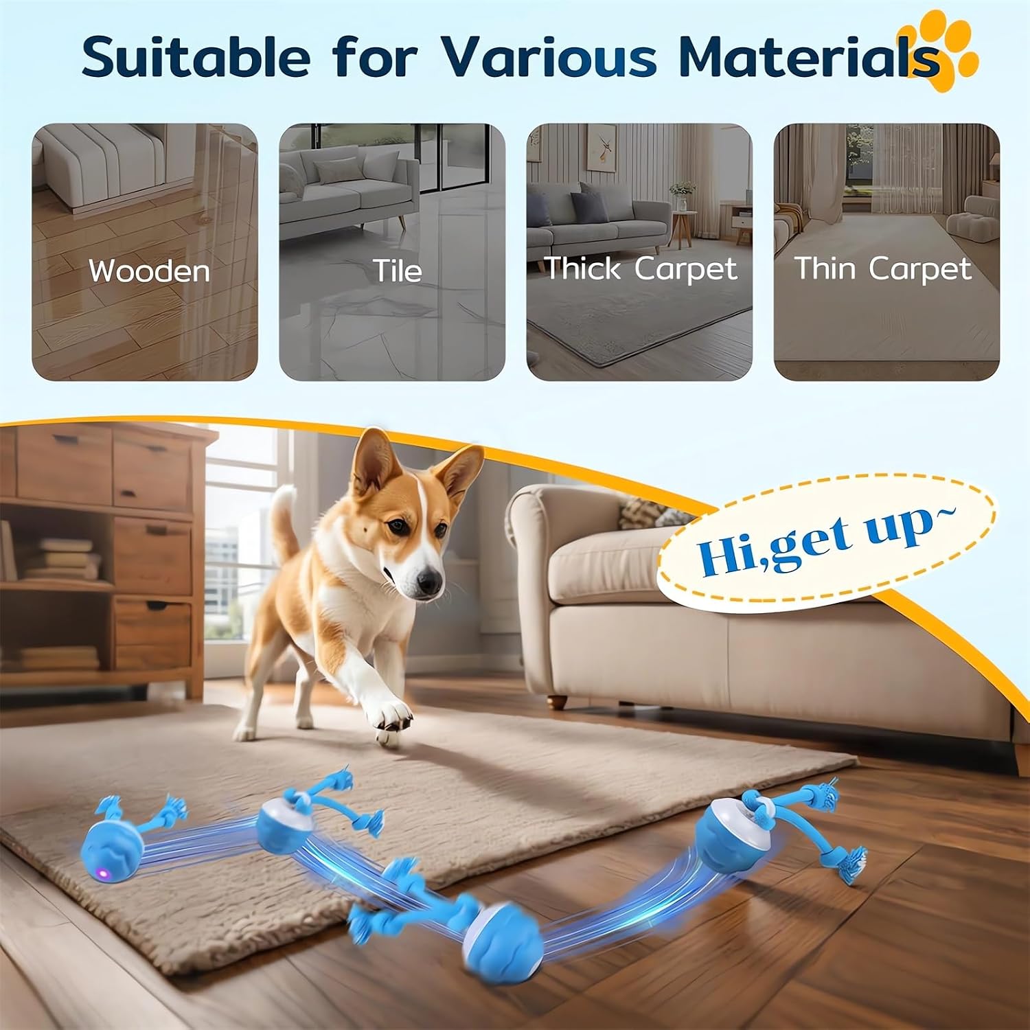 The Chase Buddy Dog Boredom Stimulating Toy 2025 Smart Pet Puppy Ball with Ropes Interactive Self Play Moving Dogs Balls Automatic Electric Active Rolling Ball Jumping Bouncing Dog Balls Gift (Blue) thumbnail