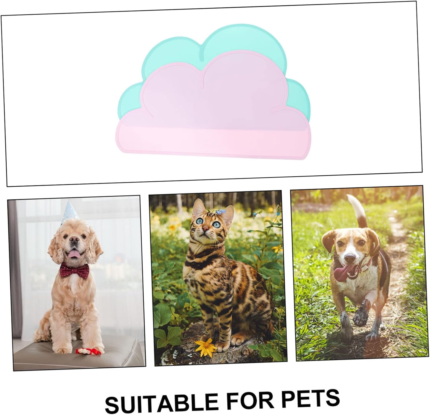 Kisangel 2pcs Non Slip Silicone Pet Feeding Mats Cloud Shape Dog Cat Food Cushion Heat Insulation Placemat for Indoor Use Prevent Spill and Scratches Pink Green