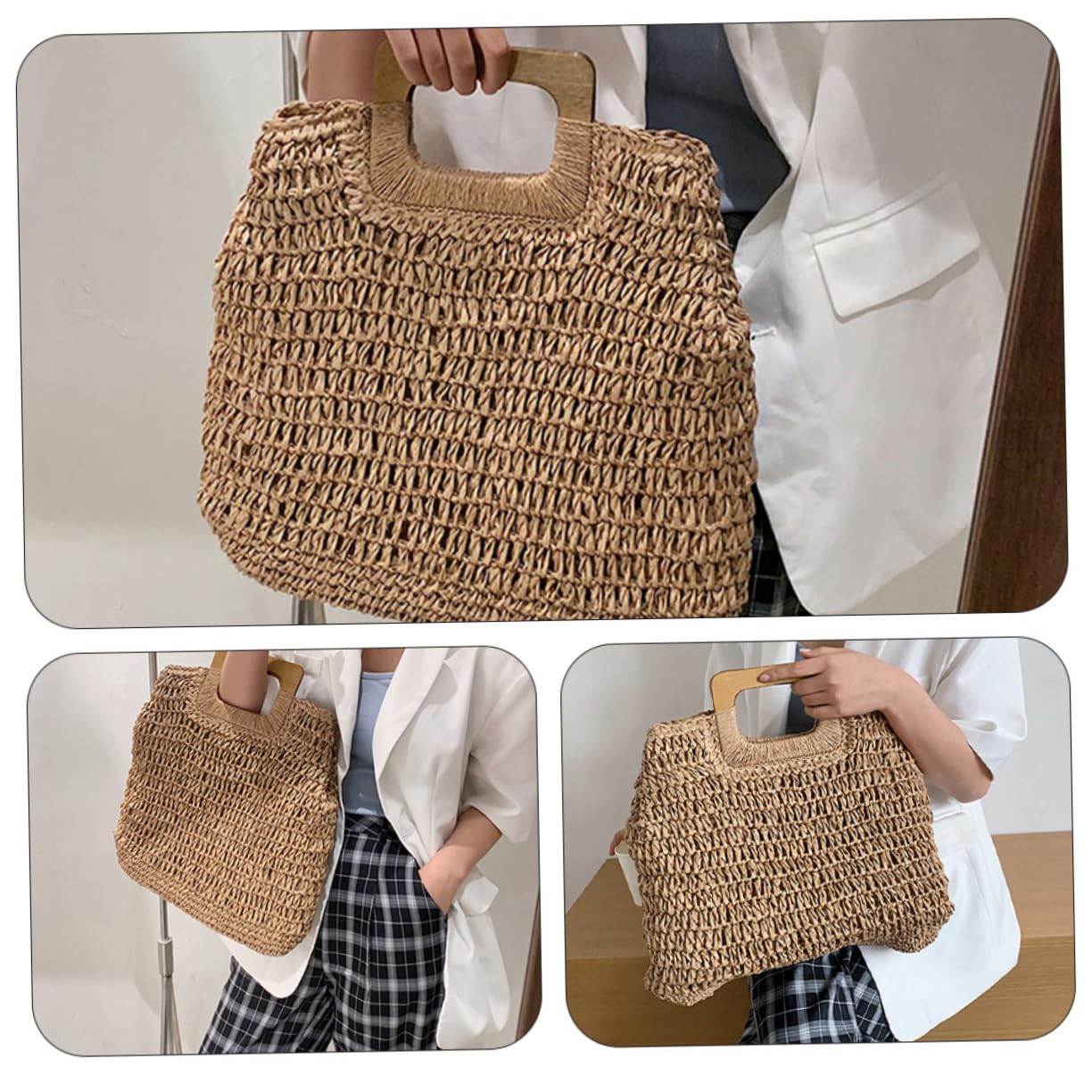 Handtasche Strand Große Strandtasche aus Stroh mit Leichtem Material und Großem Fassungsvermögen für Damen für Outdoor und Partys