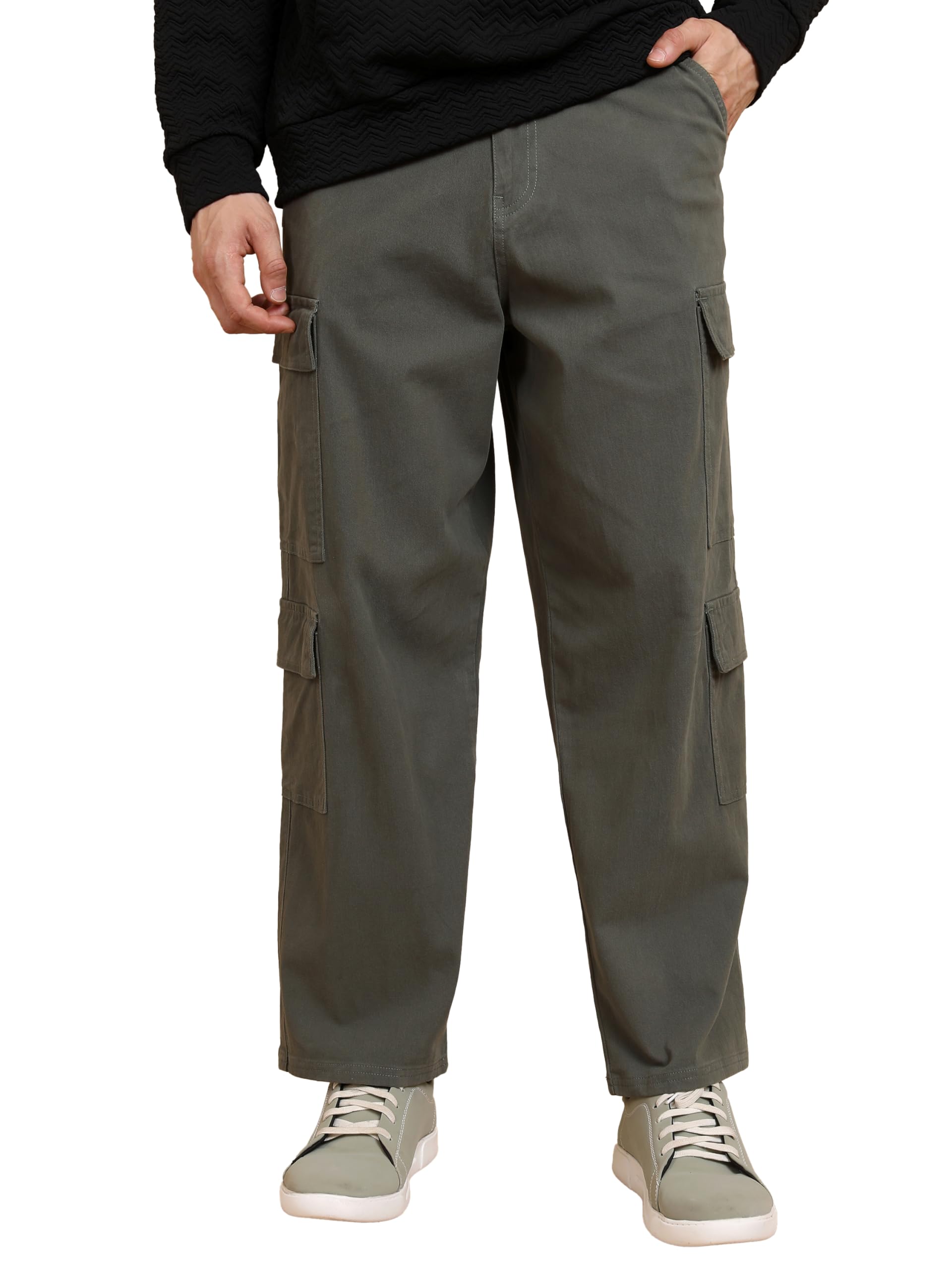 highlander Men's Loose Fit Cargos Trousers | Strachable | Solid Trousers | Casual Trousers| Mid-Rise| Trouser | Cargos-picture-11