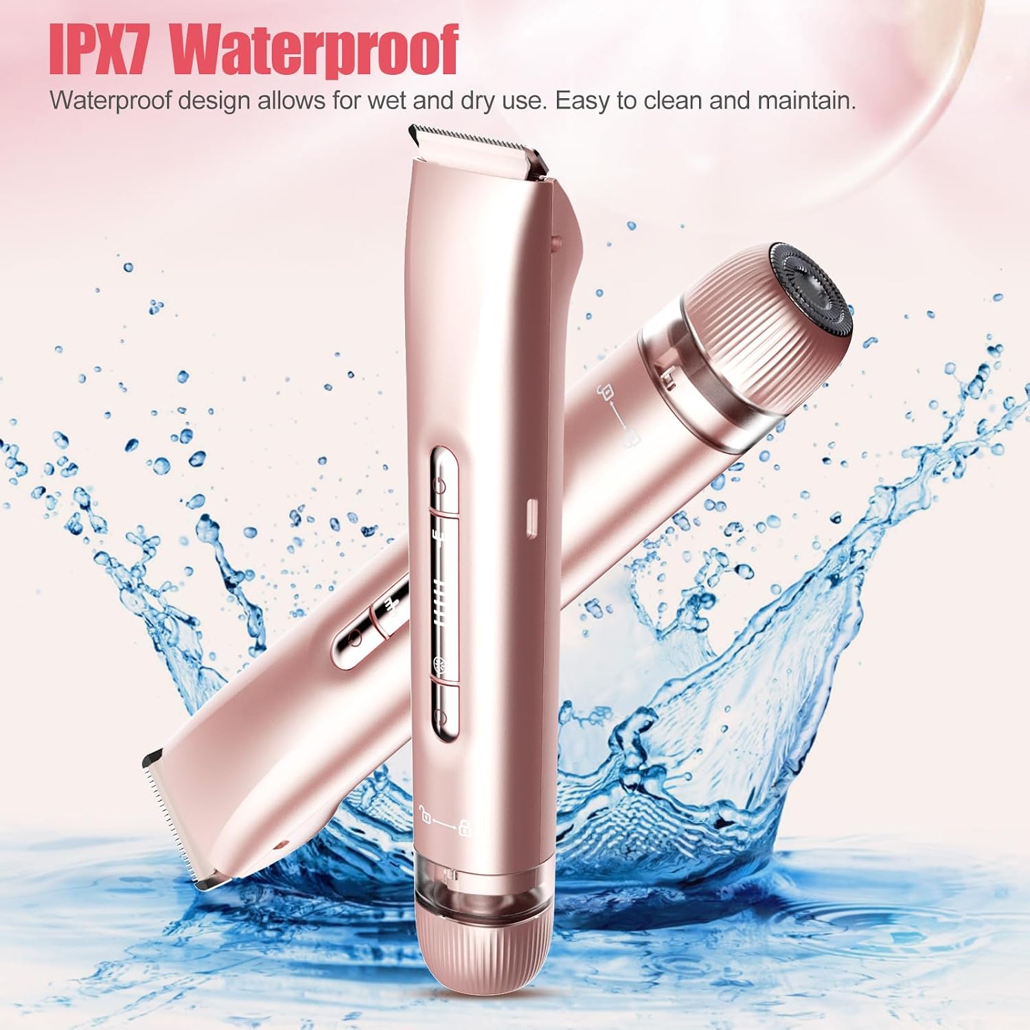 Bikini Trimmer for Women 2 in 1, Dual Head Womens Electric Shaver, Electric Razors for Pubic Hair, IPX7 Waterproof Rechargeable Facial Hair Removal for Shaving Underarm Leg Arm Face Body,Nude Pink