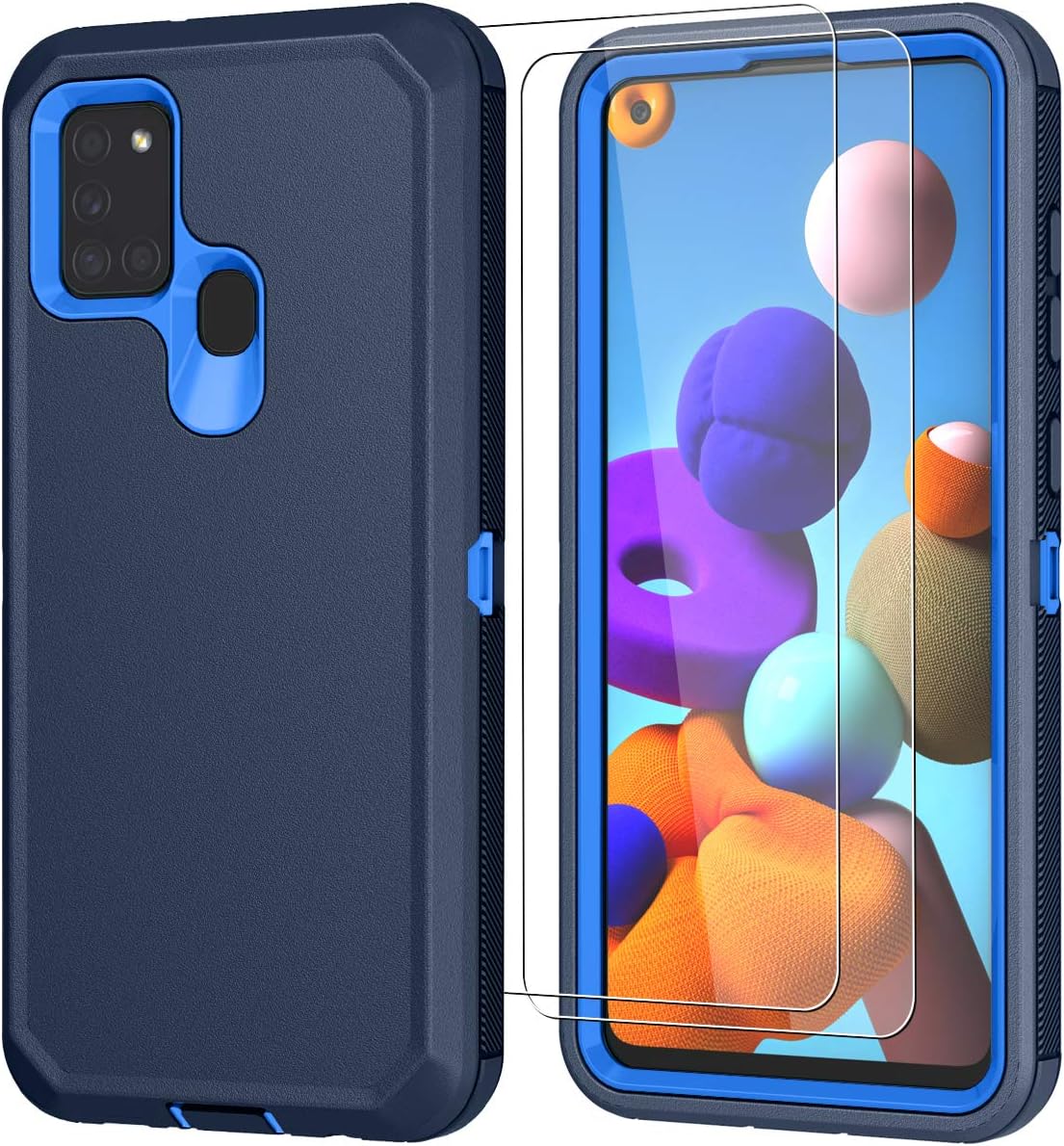 Qinmay Compatible with Samsung A21S Case,Galaxy A21S Case,Full Body Rugged Heavy Duty Three-in-One Dust Proof 3-Layer Durable Cover for Samsung Galaxy A21S (Darkblue-Blue)