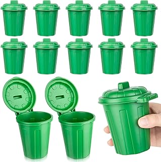 4.33Inch Green Mini Trash Can 12PCS Desktop Miniature Garbage Bin with Lids, Cute Small Garbage Can Pen Holder Desk Organizer for Birthday Favors Home School Classroom Decor