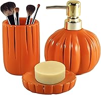 Vista 7 de Juego de 3 accesorios de baño de otoño, decoración de baño de calabaza de cosecha, accesorios de baño de cerámica completos, soportes para cepillos