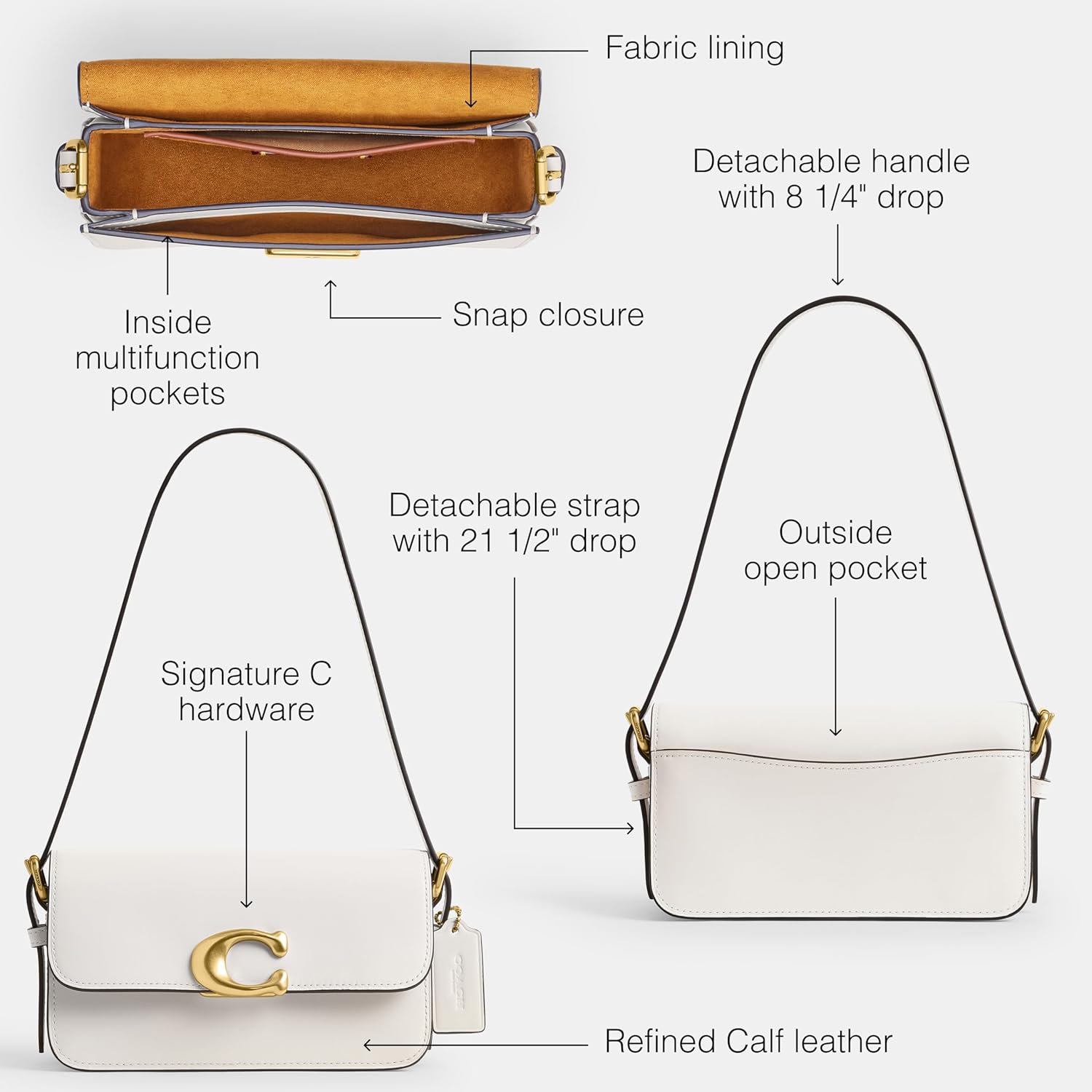 Refined Calf Leather Zoe Shoulder Bag